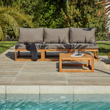 Rowan Grey 3 Seater Armless Wooden Garden Sofa and Coffee Table Set - Laura James