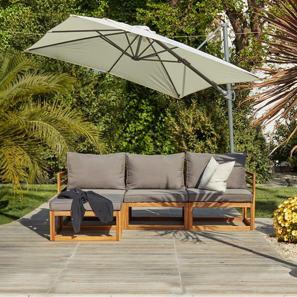 Rowan Seater Outdoor Wooden Sofa Set With Cream Premium Parasol
