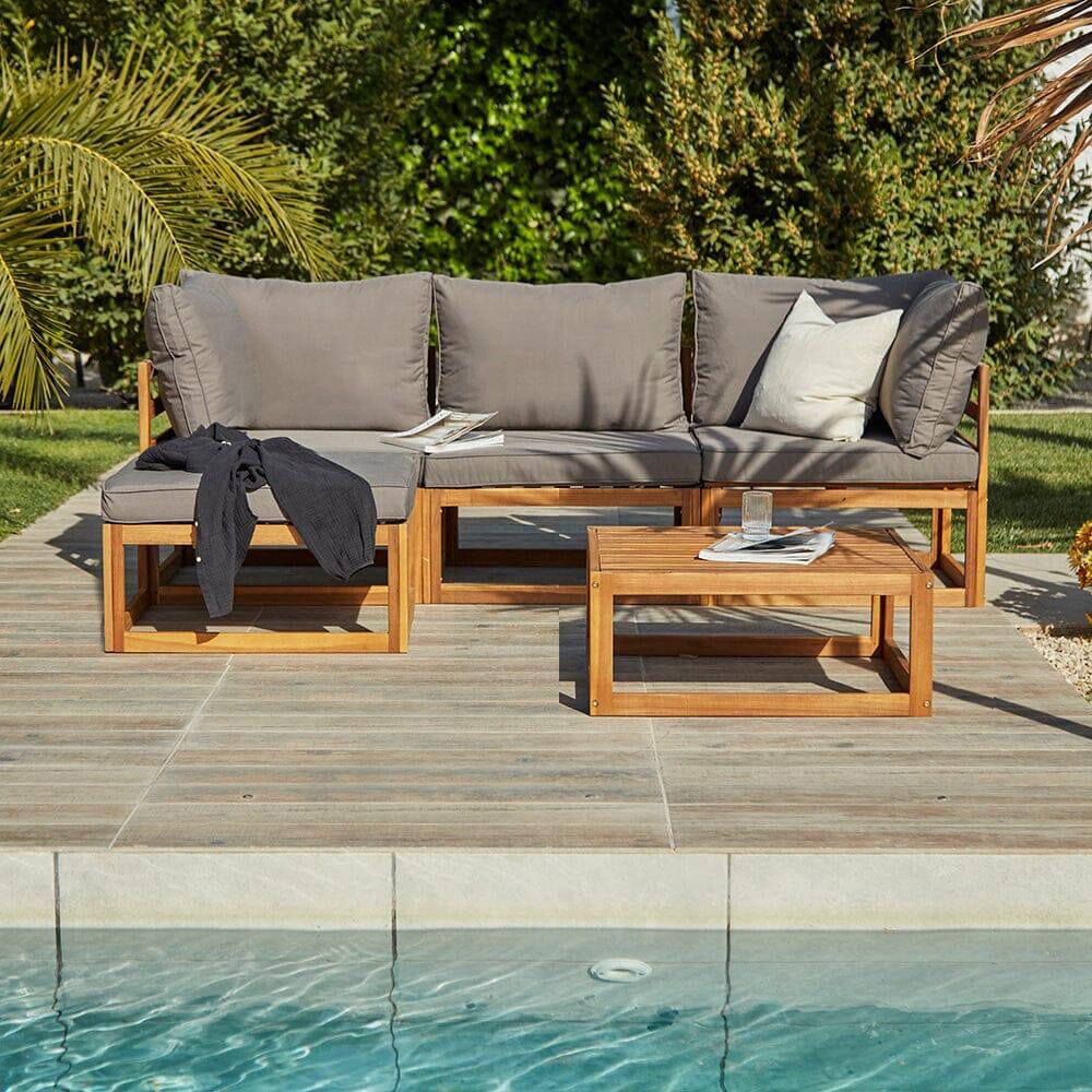 Rowan Seater Wooden Garden Sofa Set With Footstool and Coffee
