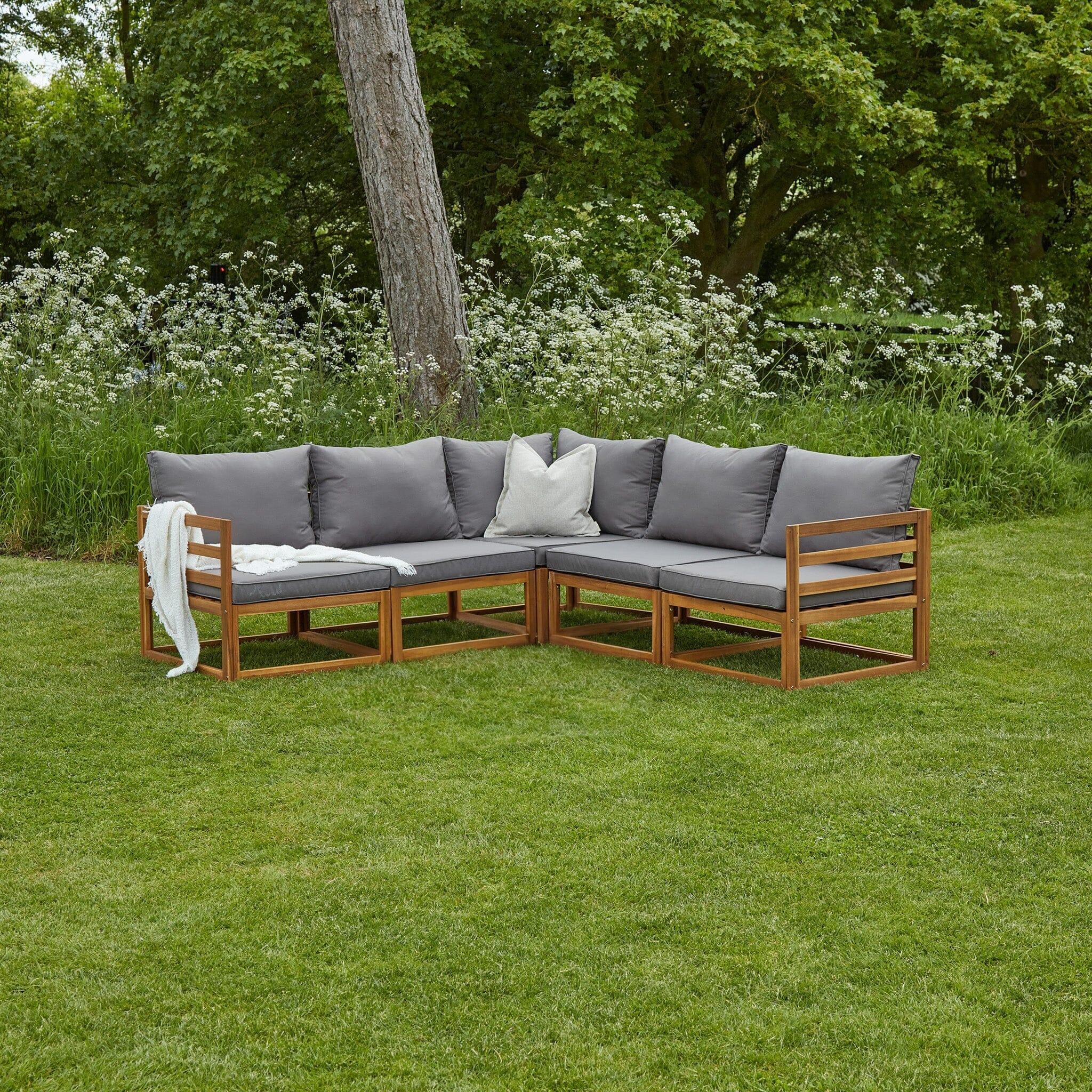 Rowan 5 Seater Outdoor Wooden Corner Sofa Set Laura James