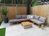Rowan 6 Seater Wooden Garden Chaise Corner Sofa Set with Coffee Table - Grey - Laura James