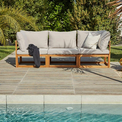 Rowan 3 Seater Wooden Garden Sofa - Footstool & Coffee Table - Sand
