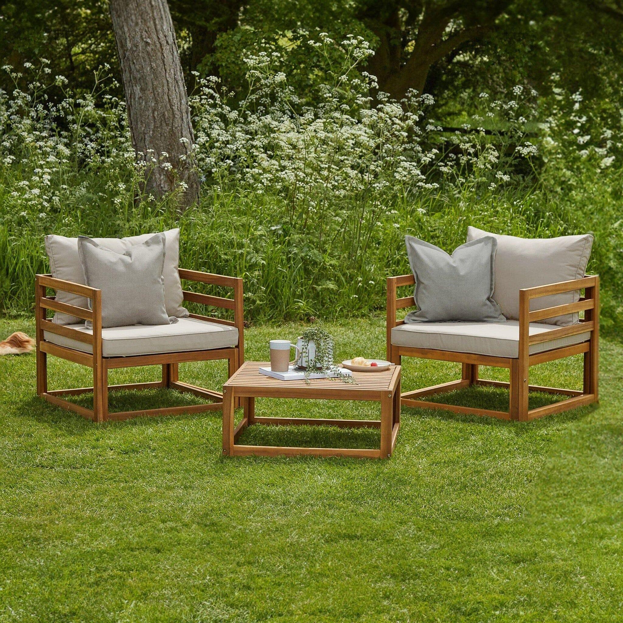 Rowan 2 Armchair Coffee Table Outdoor Wooden Set Laura James