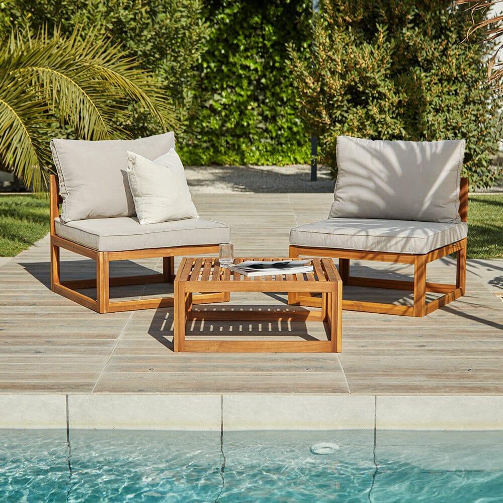 Rowan Wooden Garden Chairs Coffee Table Set Natural – Laura - Main Image