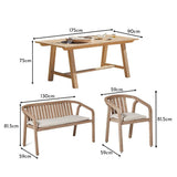 Shiro 6 seater wooden rectangular garden dining table with 4 Shiro chairs and 1 bench - Laura James