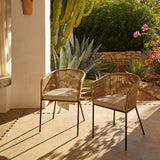 Shiro 6 seater wooden garden dining table with 6 hali natural rope chairs and cream parasol - Laura James