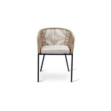 Shiro 6 seater wooden garden dining table with 6 hali natural rope chairs and cream parasol - Laura James