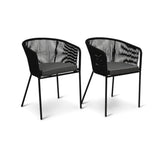 Shiro 6 seater wooden garden dining set with 6 hali black rope chairs and cream parasol- Laura James