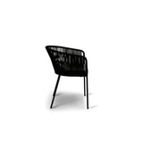 Shiro 6 seater wooden garden dining set with 6 hali black rope chairs and cream parasol- Laura James