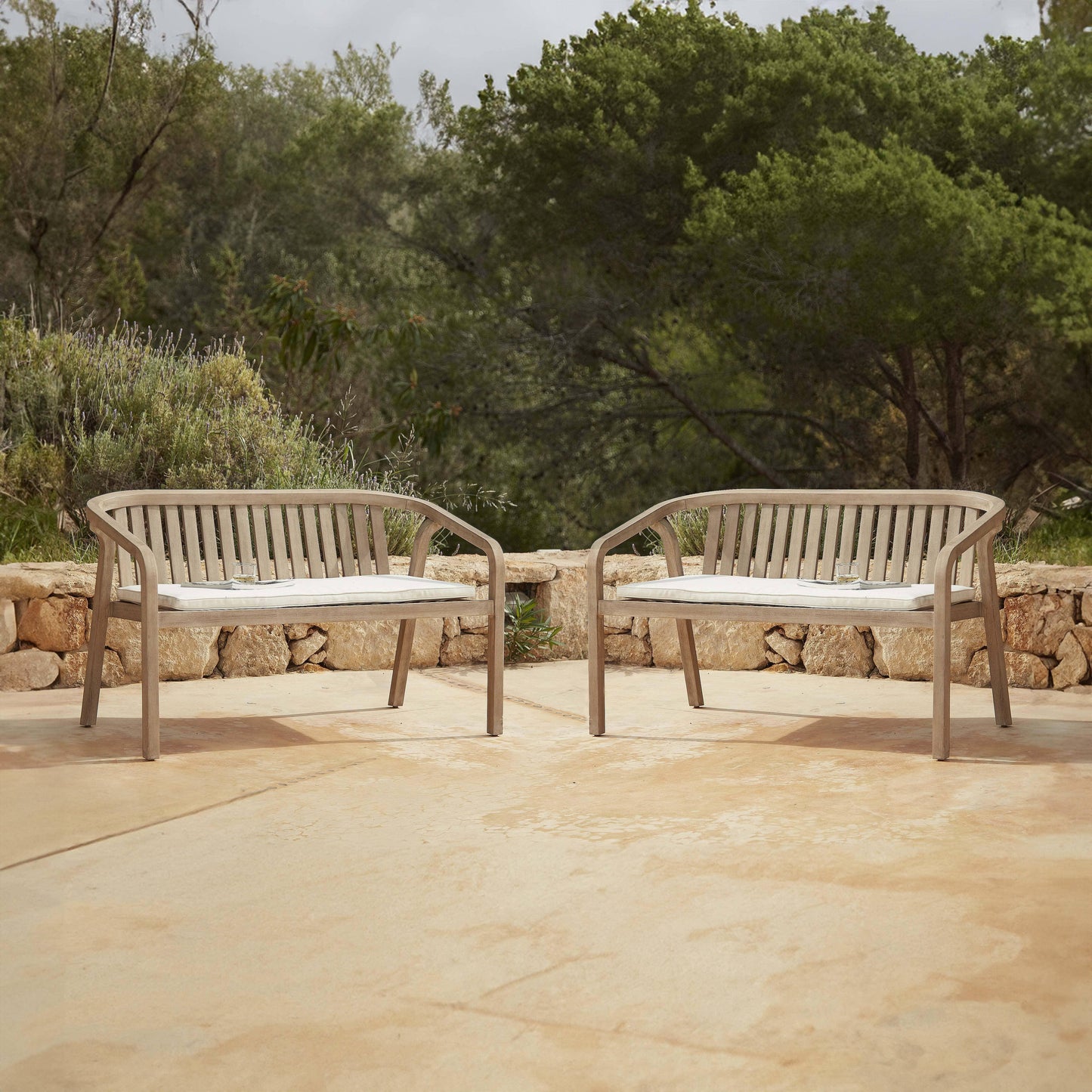 Shiro Premium Whitewash Garden Wooden Bench - Set of 2 - Laura James