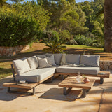 Shiva Stone Garden Corner Sofa Set with Cream Lean Over Parasol - Laura James