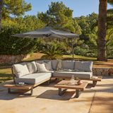 Shiva Stone Garden Corner Sofa Set with Grey Lean Over Parasol - Laura James