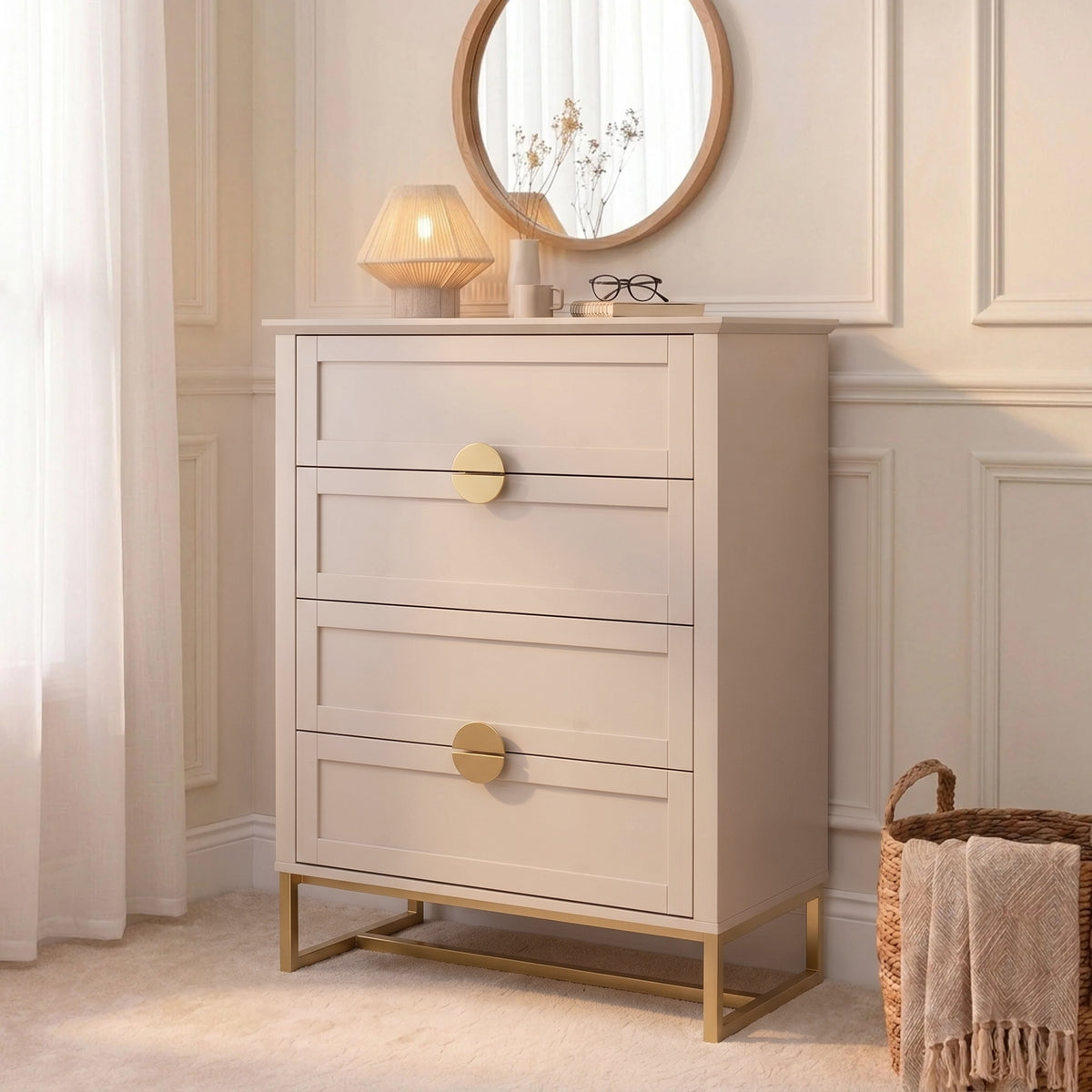 Ines 4 Drawers Tall Boy - Taupe - Laura James 
