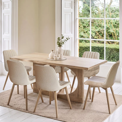Jade 190cm Chalked Mango Wood Dining Table Set  - 6 Seater - Bella Boucle Dining Chairs - Chalked Mango Wood Legs