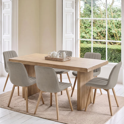 Nevaeh Chalked Mango Wood Dining Table Set - 6 Seater - Bella Soft Beige Dining Chairs - Chalked Mango Wood Legs - Laura James 