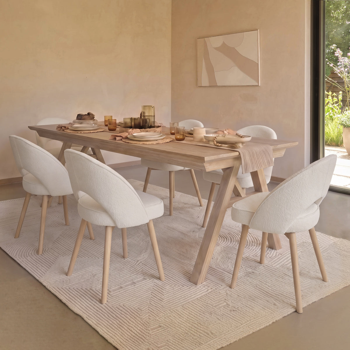 Sabina 160-240cm Whitewash Oak Extending Dining Table Set - 6 Seater - Marilyn Ecru Dining Chairs - Whitewash Oak Legs - Laura James 