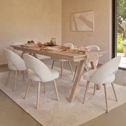 Sabina 160-240cm Whitewash Oak Extending Dining Table Set - 6 Seater - Marilyn Ecru Dining Chairs - Whitewash Oak Legs - Laura James 
