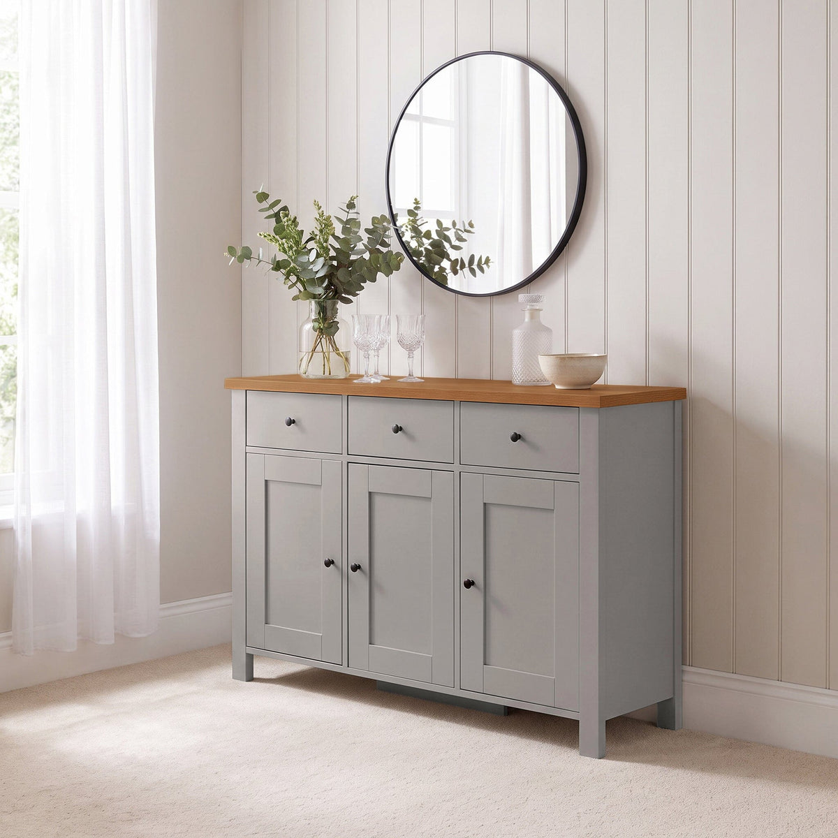 Bampton 3 Door Sideboard - Stone Grey - Laura James 