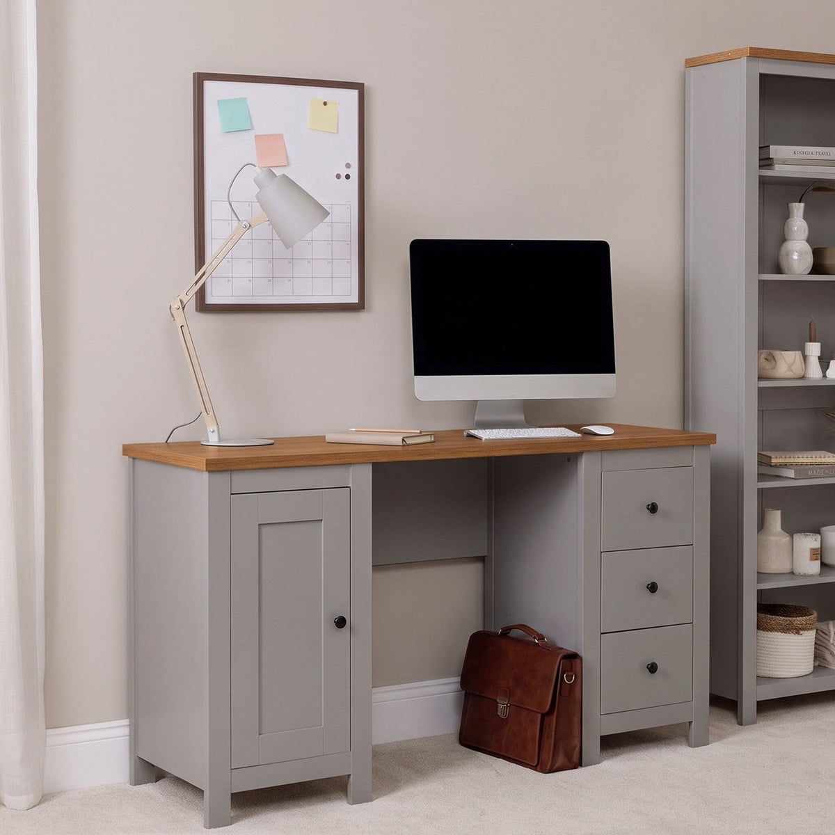 Bampton 3 Drawer Desk - Stone Grey - Laura James 