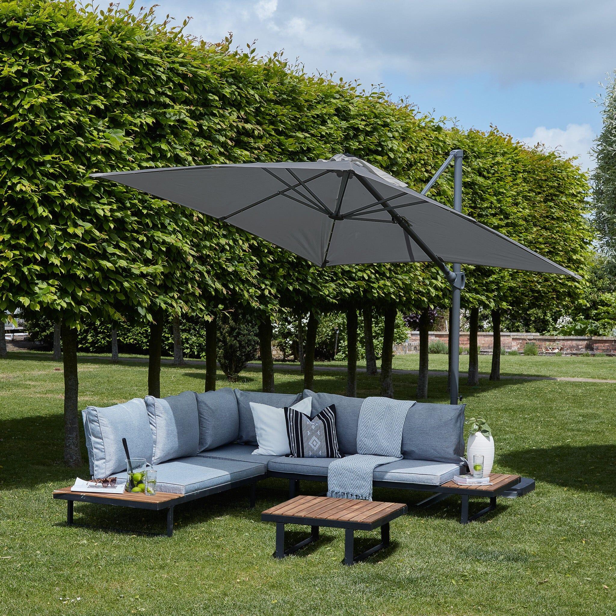 Thea Garden Corner Sofa Set & Grey LED Parasol - Laura James