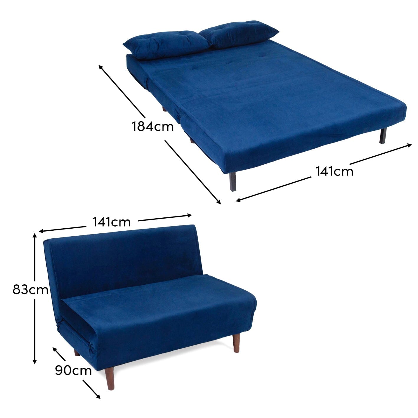 Una Blue Velvet Double Sofa Bed - Laura James