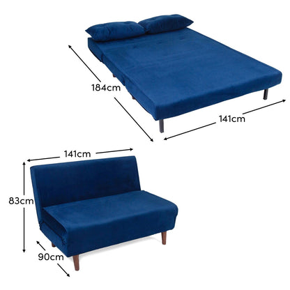 Una Blue Velvet Double Sofa Bed - Laura James