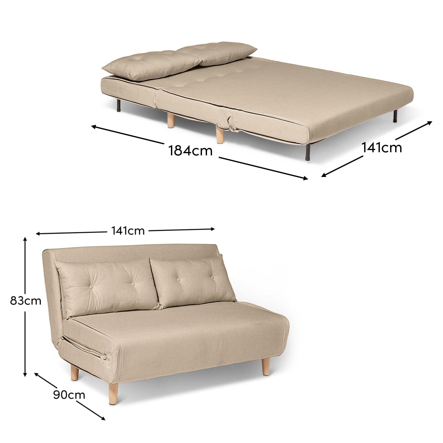 Una Double Sofa Bed, Soft Beige - Laura James 