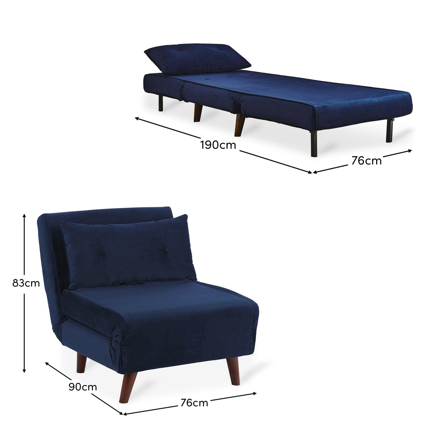 Una single sofa bed - blue - velvet - Laura James