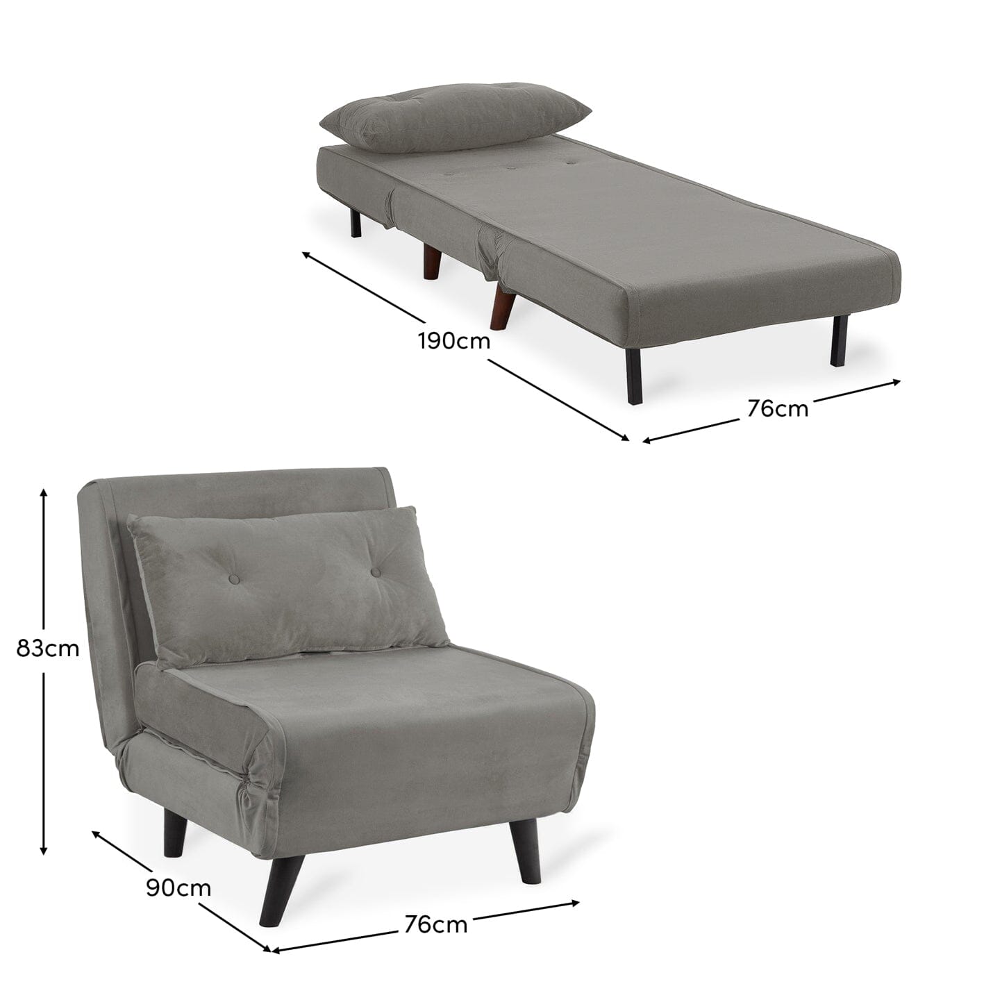 Una single sofa bed - grey - velvet - Laura James