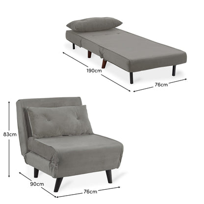 Una single sofa bed - grey - velvet - Laura James