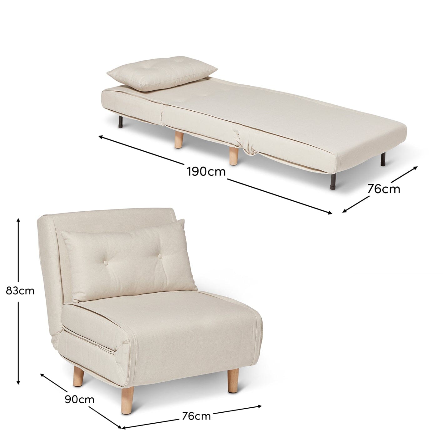 Una Oatmeal Cream Single Sofa Bed - Laura James