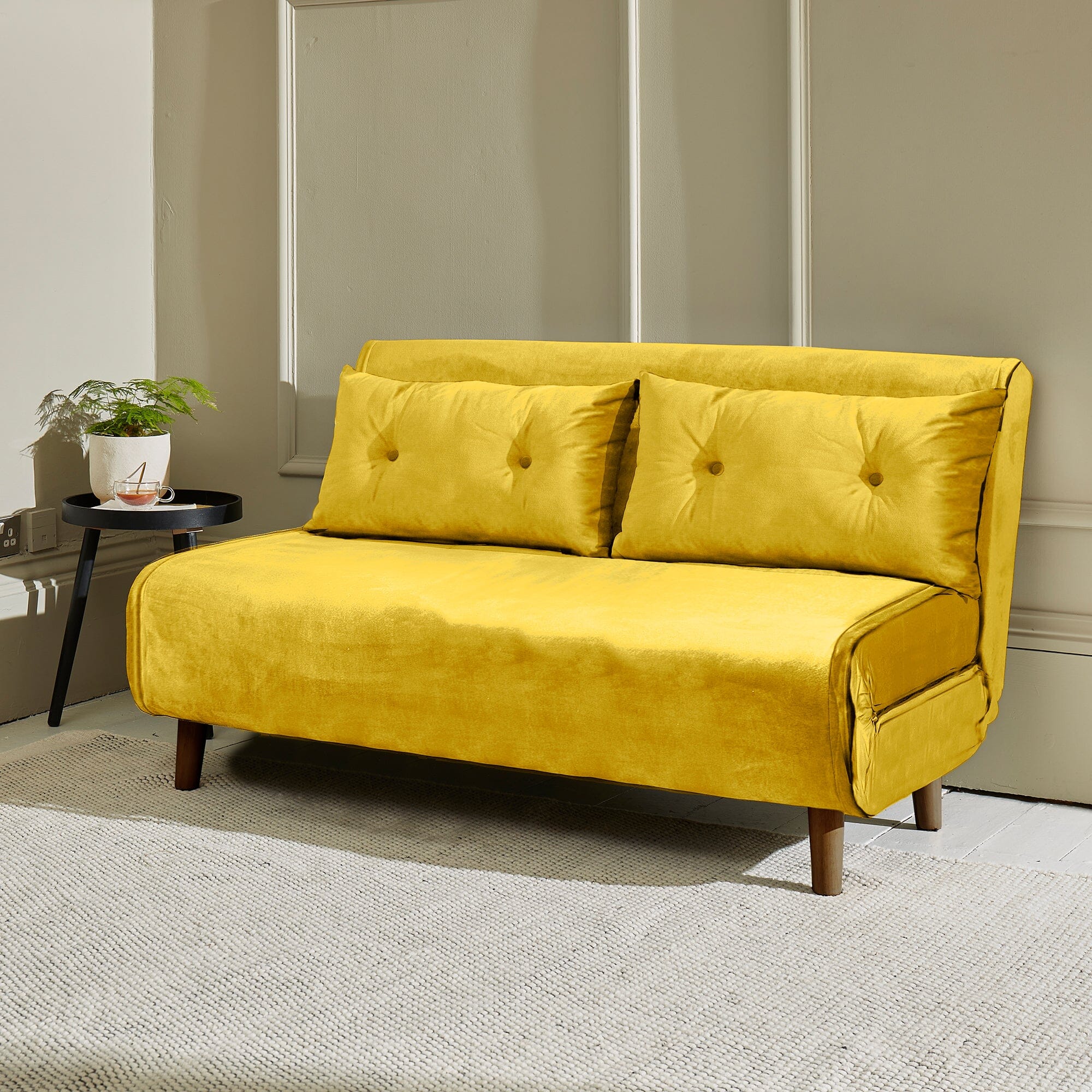 Una Yellow Velvet Double Sofa Bed Laura James