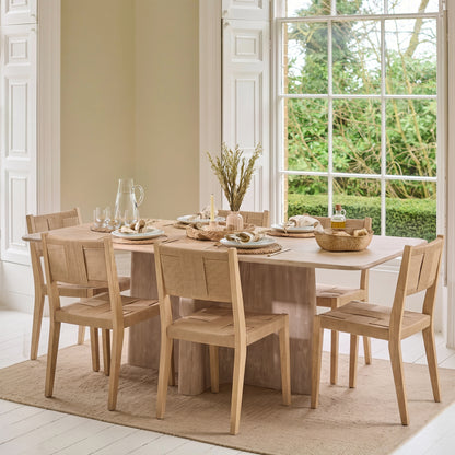 Bastian 220cm Limewash Dining Table Set - 6 Seater - Dinah Natural String Dining Chairs - Whitewash Oak Legs - Laura James 