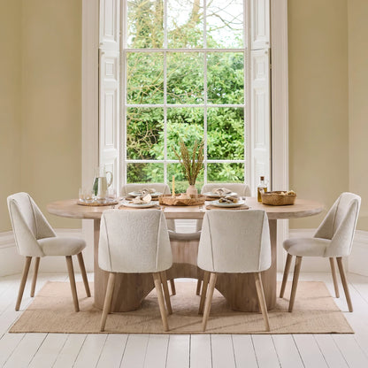 Octavia 220cm Limewash Dining Table Set - 6 Seater - Freya Oat Boucle Dining Chairs - Chalked Mango Wood Legs - Laura James 