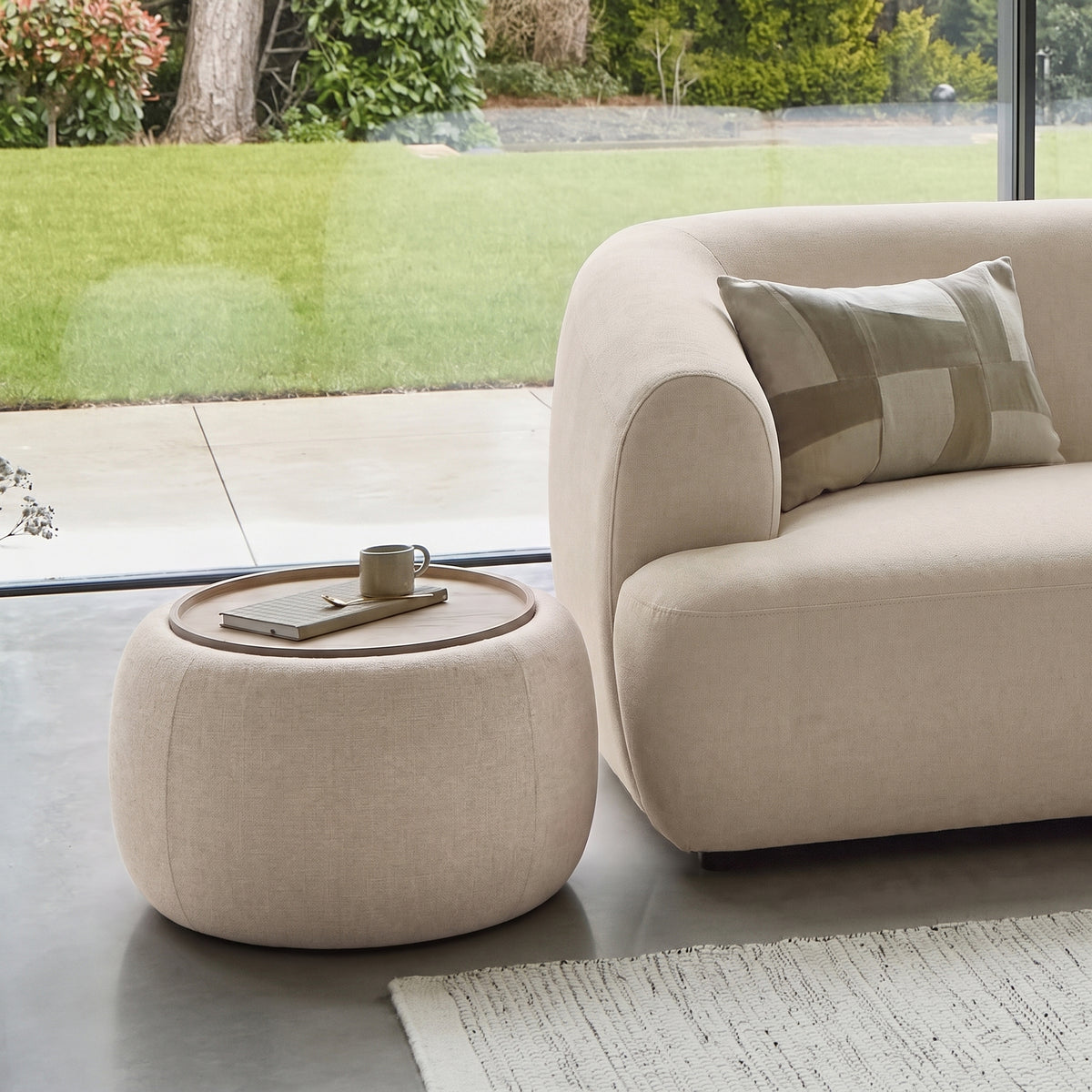 Nathalia 65cm Whitewash Coffee Table - Soft Beige - Laura James 
