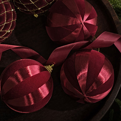 Valen 8cm Shatterproof Bauble - Burgundy Red Stripe