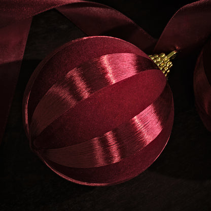 Valen 8cm Shatterproof Bauble - Burgundy Red Stripe