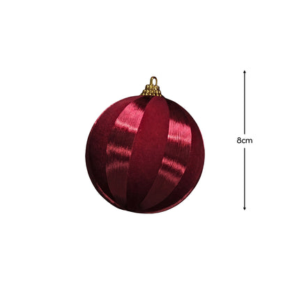 Valen 8cm Shatterproof Bauble - Burgundy Red Stripe