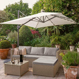 Weston 4 Seater Rattan Corner Sofa Set with Cream LED Premium Parasol - Natural Weave