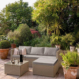 Weston 4 Seater Rattan Garden Corner Sofa Set with Grey LED Premium Parasol - Natural Weave