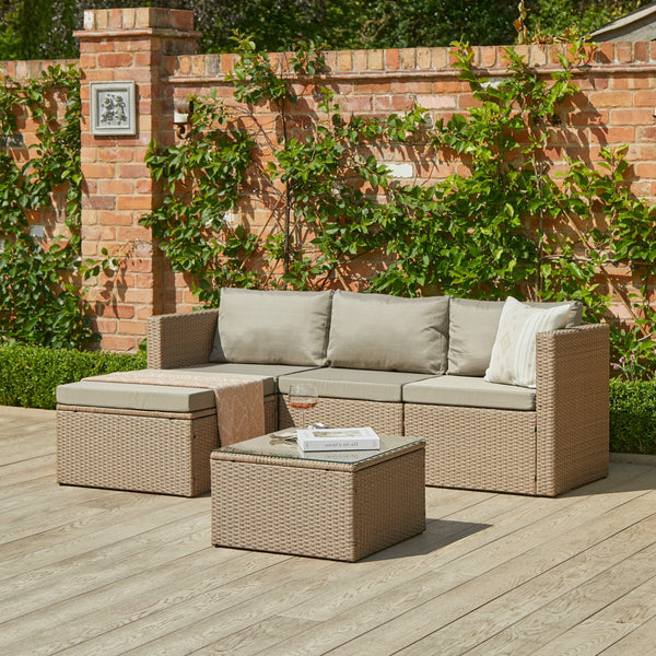 Weston Natural Rattan Corner Sofa Set & Cream Parasol - Laura James