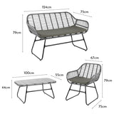 Wick Rattan Garden Sofa Set with Grey Parasol - Light Grey