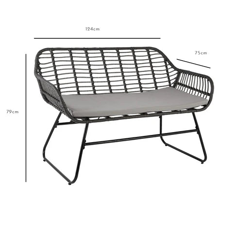 Wicker Bench Dark Grey  - Laura James