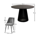 Willow Black Dining Table Set - 4 Seater - Freya Grey Dining Chairs - Black Oak Legs