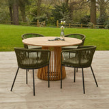 Willow 4 Seater Natural Wood Round Garden Dining Set - Hali Green Chairs