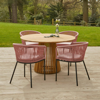 Willow 4 Seater Natural Wood Round Garden Dining Set - Hali Pink Chairs