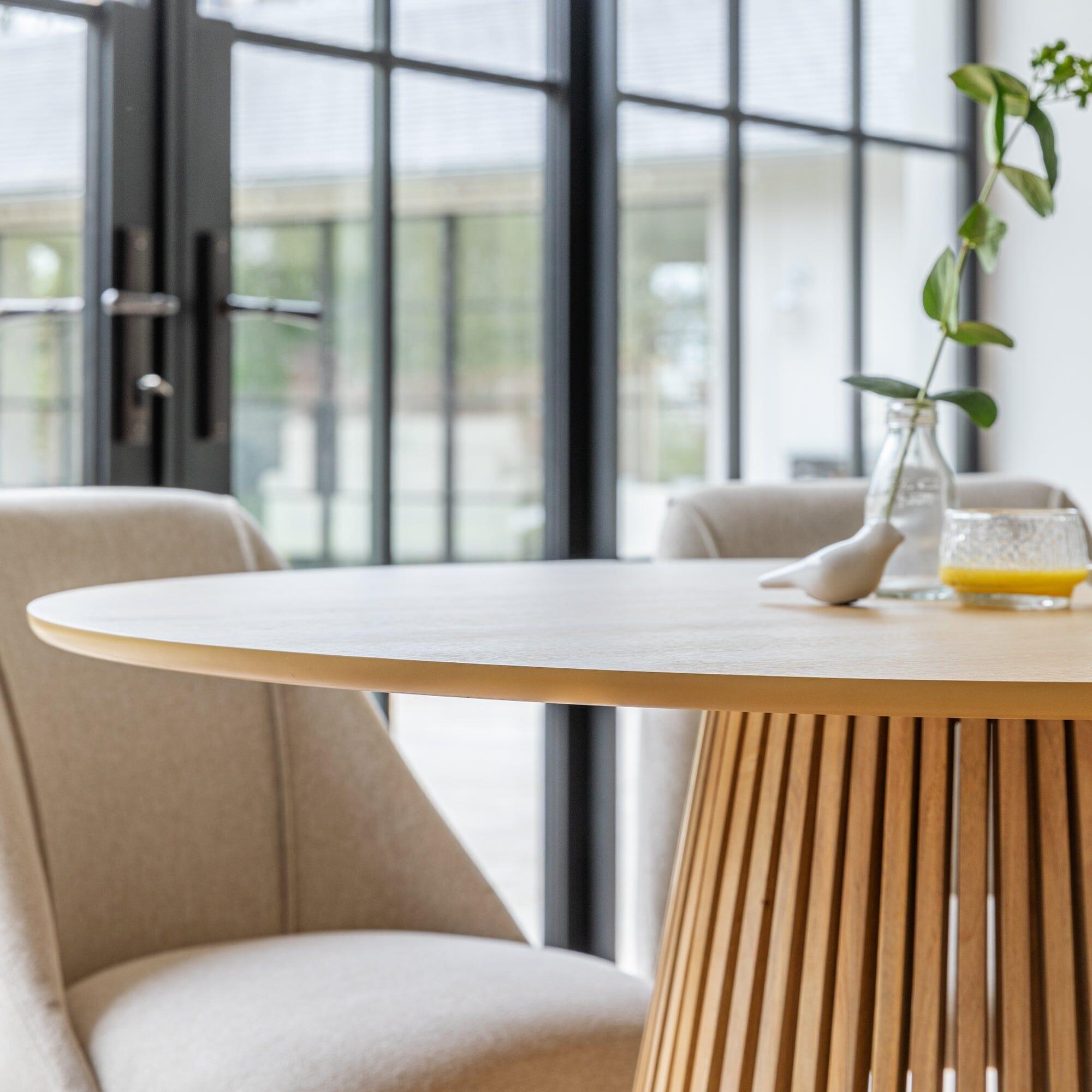 Willow Pale Oak Round Dining Set with Oatmeal Dining Chairs - Laura James