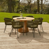 Willow 6 Seater Natural Wood Round Garden Dining Set - Hali Green Chairs
