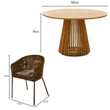 Willow 6 Seater Natural Wood Round Garden Dining Set - Hali Green Chairs