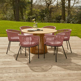 Willow 6 Seater Natural Wood Round Garden Dining Set - Hali Pink Chairs